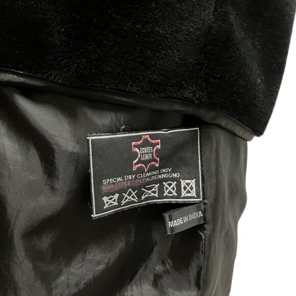Vintage Black Leather Car Coat with Zip-in Faux Fur Lining 3/4 Length 90s - Picture 11 of 12